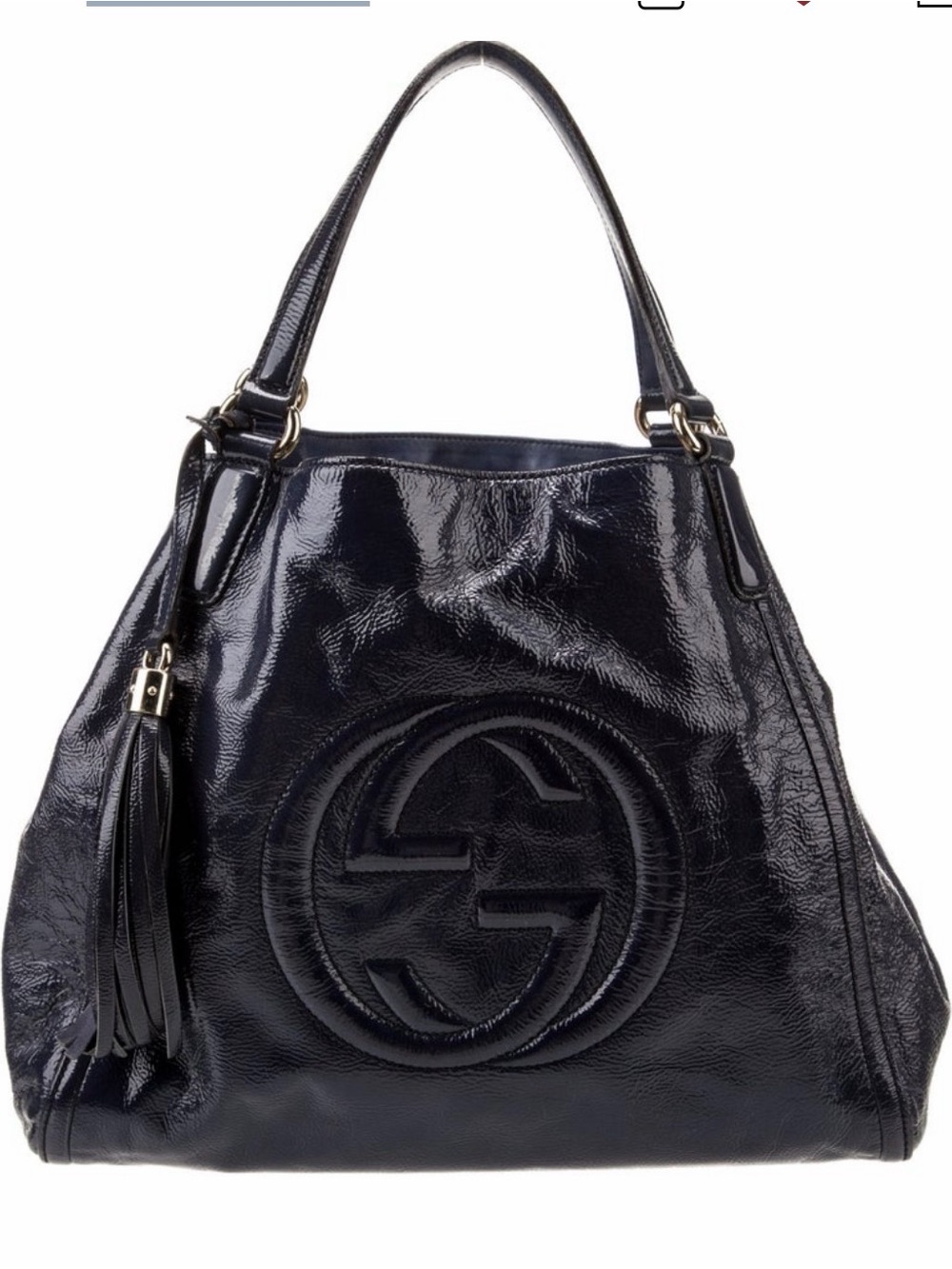 Black Patent Leather Tote Bag with Tassel
